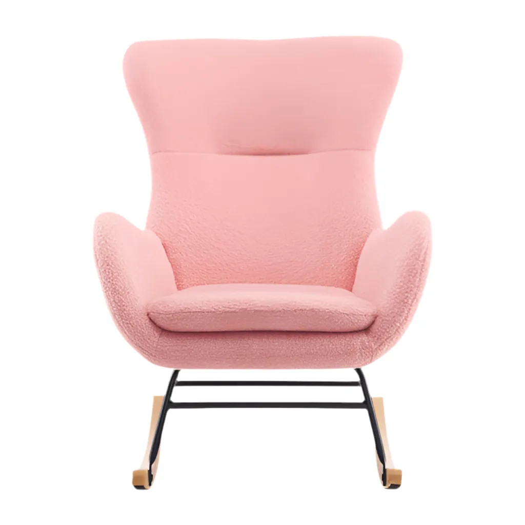 Deluxe Teddy Velvet Rocking Chair Modern-style leisure single sofa in Baby Pink