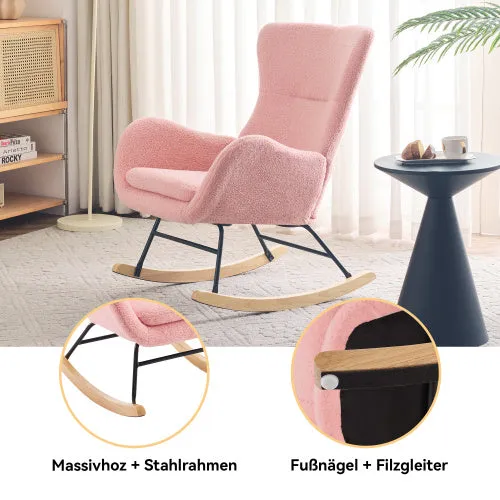 Deluxe Teddy Velvet Rocking Chair Modern-style leisure single sofa in Baby Pink