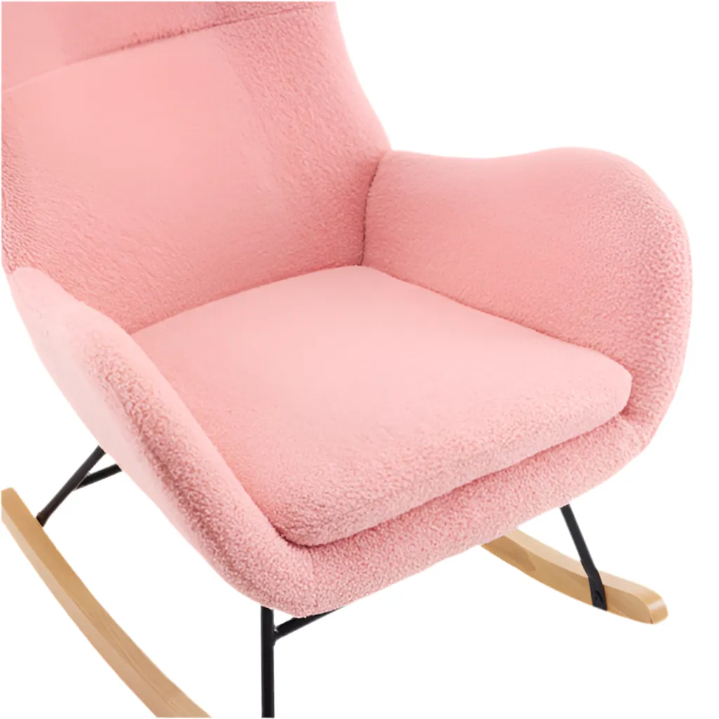 Deluxe Teddy Velvet Rocking Chair Modern-style leisure single sofa in Baby Pink