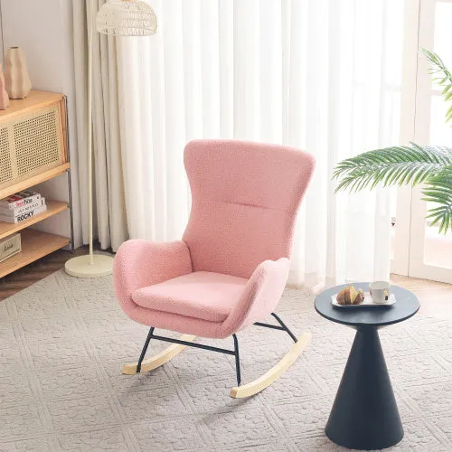 Deluxe Teddy Velvet Rocking Chair Modern-style leisure single sofa in Baby Pink