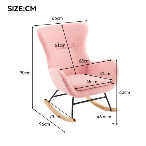 Deluxe Teddy Velvet Rocking Chair Modern-style leisure single sofa in Baby Pink