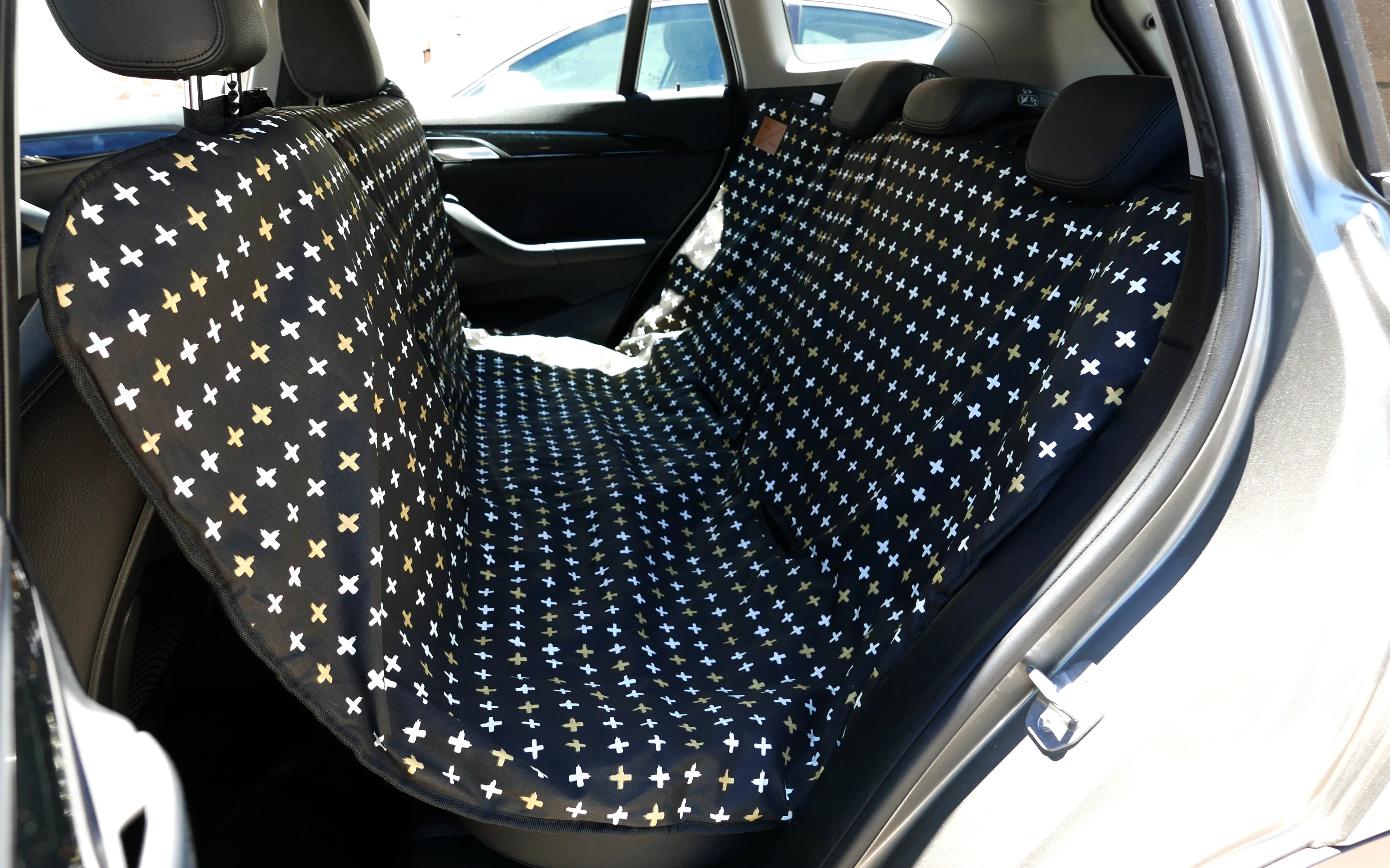 Dog Car Seat Cover - Black Metallic Cross