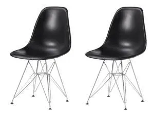 Eiffel Chrome Wire Legs Dining Side Chair Black DSR Set of 2