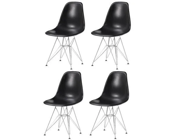 Eiffel Chrome Wire Legs Dining Side Chair Black DSR Set of 4