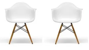 Eiffel Natural Wood Dowell Legs Lounge Arm Chair White Set of 2 - Two