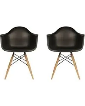 Eiffel Natural Wood Legs Dining Lounge Arm Chair Black DAW Set of 2