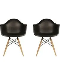 Eiffel Natural Wood Legs Dining Lounge Arm Chair Black DAW Set of 2
