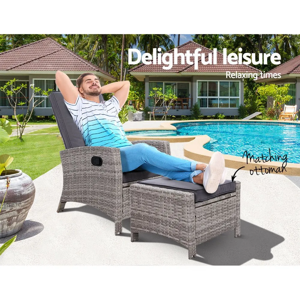 Elise Outdoor Recliner Chair with Ottoman Grey