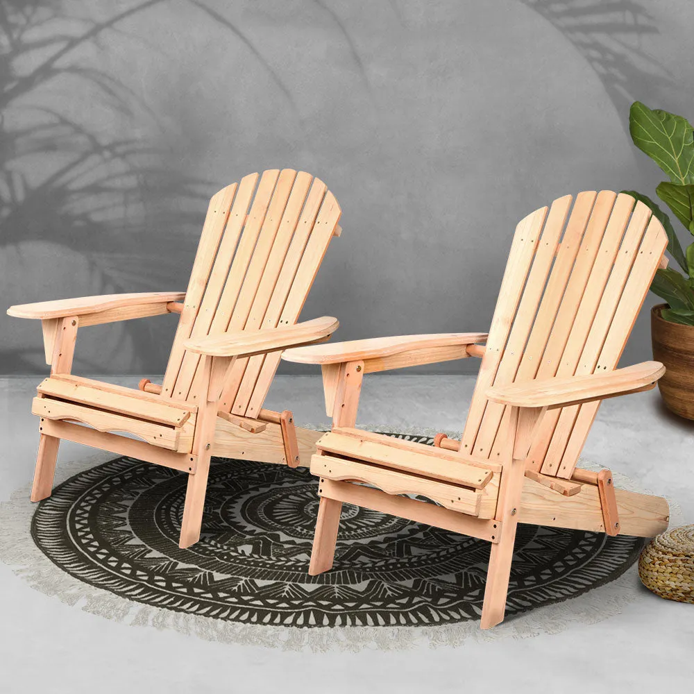 Foldable Wooden Adirondack Beach Chairs Set of 2 - Gardeon