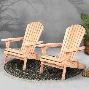Foldable Wooden Adirondack Beach Chairs Set of 2 - Gardeon
