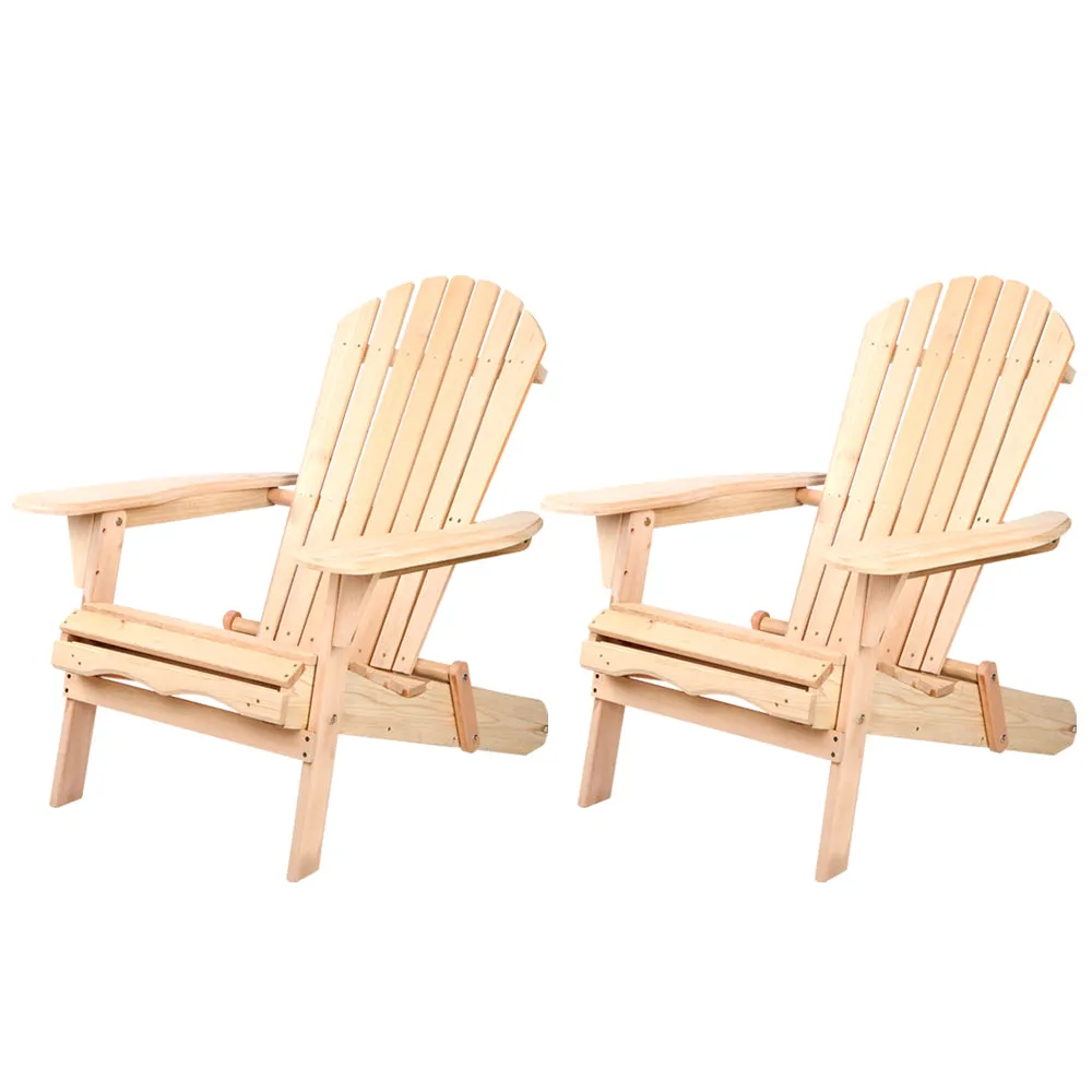 Foldable Wooden Adirondack Beach Chairs Set of 2 - Gardeon