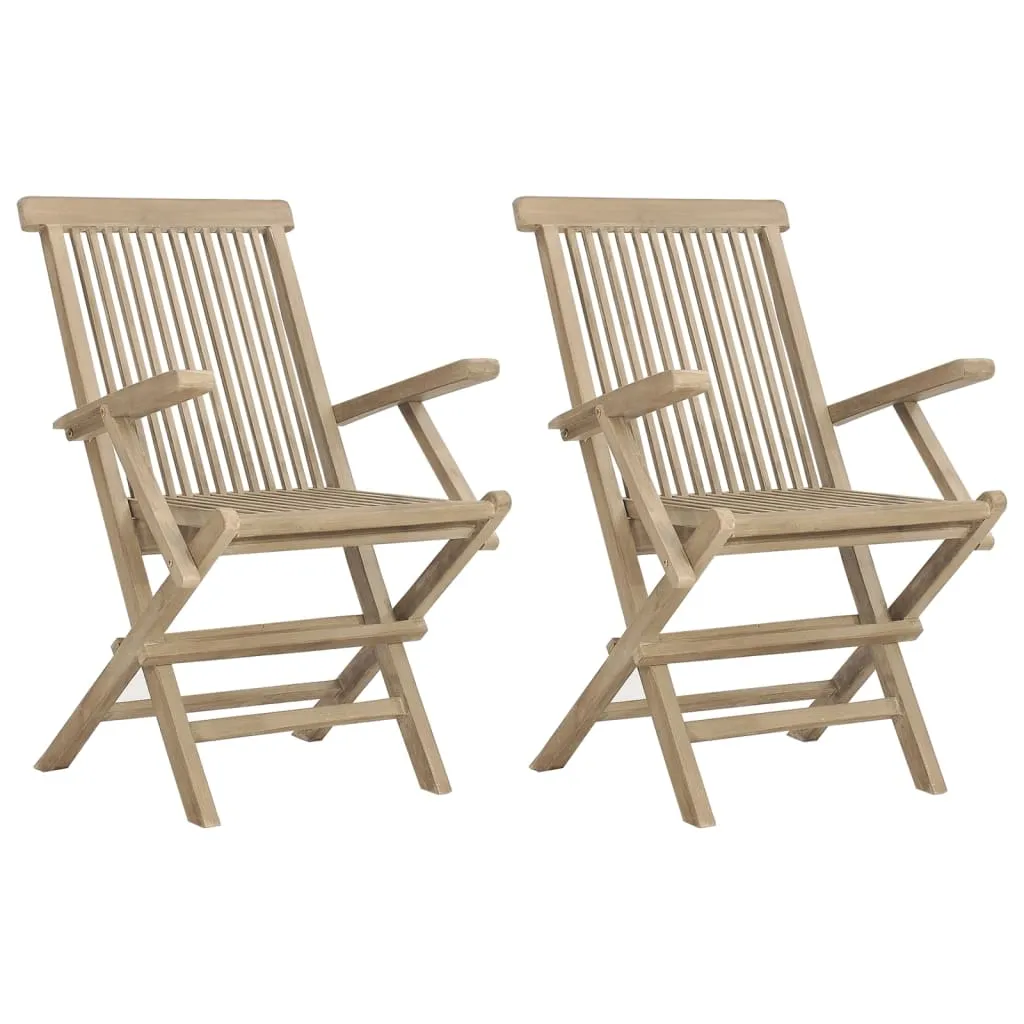 Folding Garden Chairs 2 pcs Grey 56x61x89 cm Solid Wood Teak