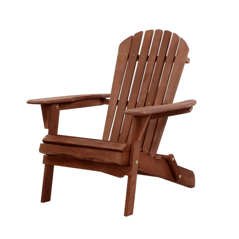 Gardeon Adirondack Outdoor Chairs Wooden Foldable Beach Chair Patio Furniture Brown
