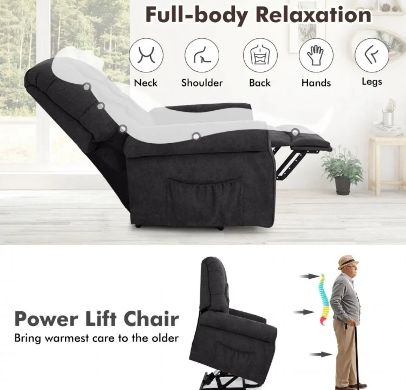 Heavy Duty Comfortable Modern Power Lift Chair For Elderly, Everyone | Adjustable Back Rest, Foot Rest | Full Body Relax Chair | Holds 330lbs