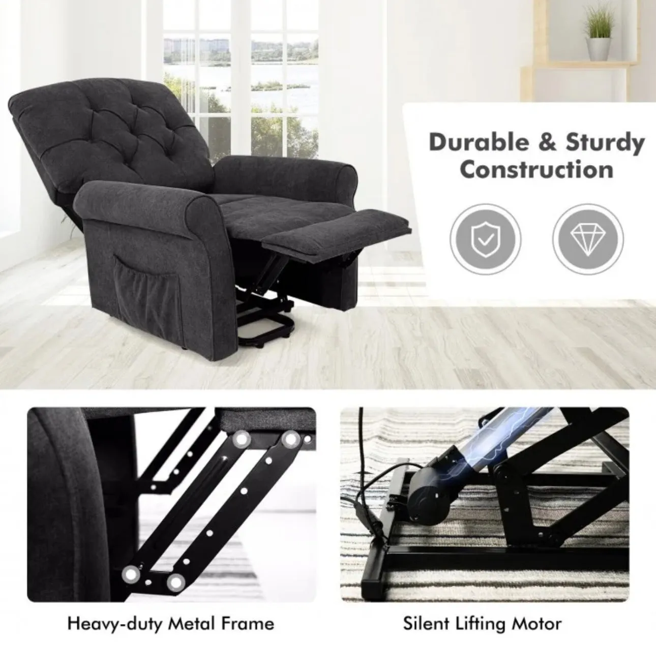Heavy Duty Comfortable Modern Power Lift Chair For Elderly, Everyone | Adjustable Back Rest, Foot Rest | Full Body Relax Chair | Holds 330lbs
