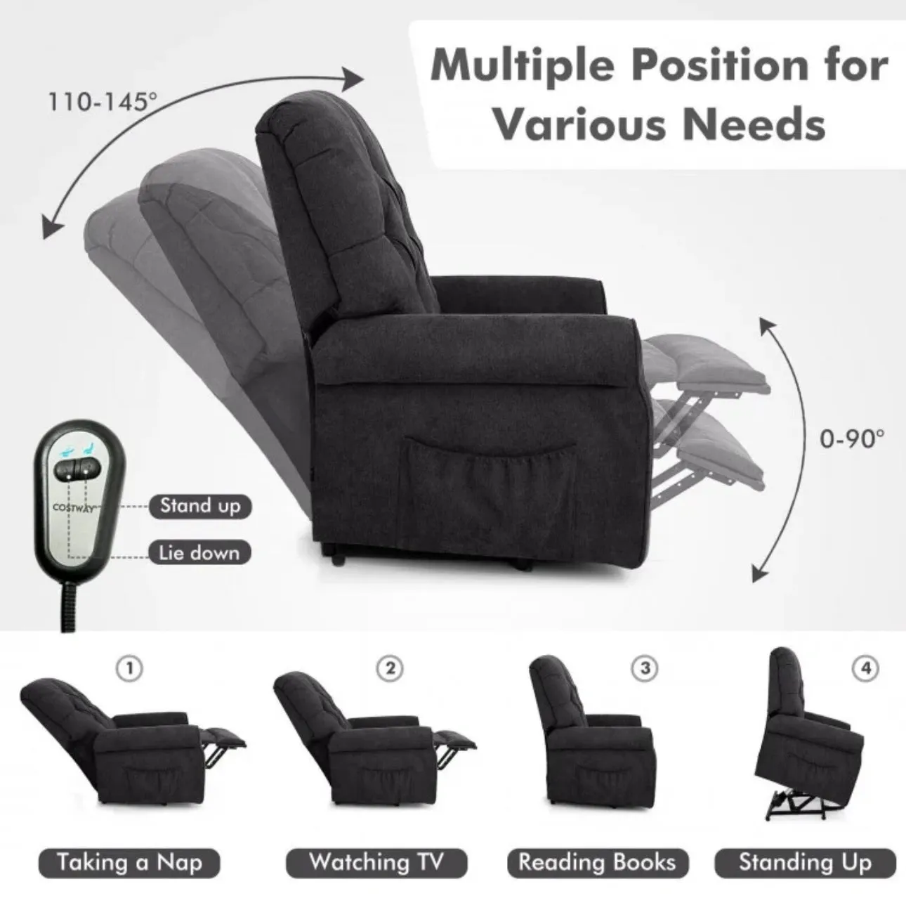Heavy Duty Comfortable Modern Power Lift Chair For Elderly, Everyone | Adjustable Back Rest, Foot Rest | Full Body Relax Chair | Holds 330lbs