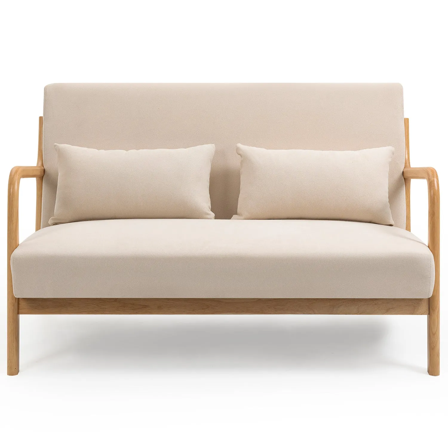 Leisure Chair with Solid Wood Armrest and Feet, Mid-Century Modern Accent Sofa,2 seat