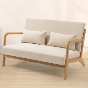 Leisure Chair with Solid Wood Armrest and Feet, Mid-Century Modern Accent Sofa,2 seat