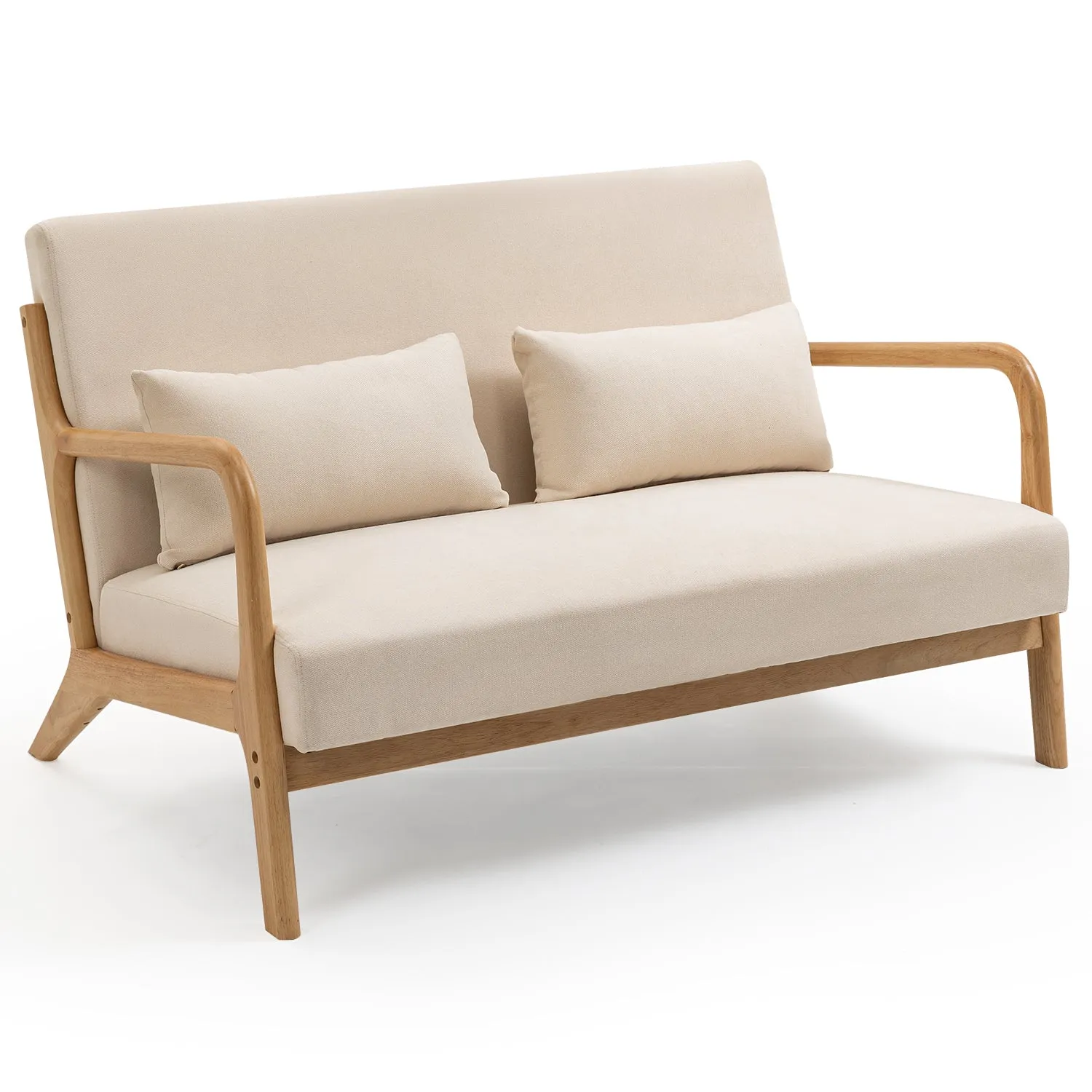 Leisure Chair with Solid Wood Armrest and Feet, Mid-Century Modern Accent Sofa,2 seat