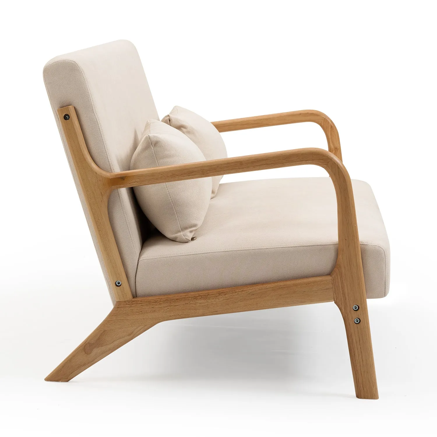Leisure Chair with Solid Wood Armrest and Feet, Mid-Century Modern Accent Sofa,2 seat