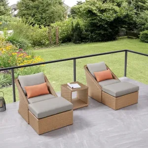 LOCCUS 5 Piece Patio Conversation Set, All Weather Weather Sectional Patio Sofa Set PE Rattan Manual Weaving Wicker Patio Conversation Porch Poolside with Ottomans&Coffee Table[Grey]