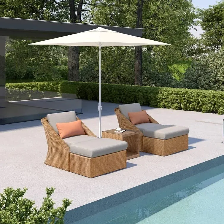 LOCCUS 5 Piece Patio Conversation Set, All Weather Weather Sectional Patio Sofa Set PE Rattan Manual Weaving Wicker Patio Conversation Porch Poolside with Ottomans&Coffee Table[Grey]