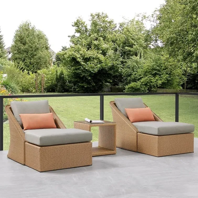 LOCCUS 5 Piece Patio Conversation Set, All Weather Weather Sectional Patio Sofa Set PE Rattan Manual Weaving Wicker Patio Conversation Porch Poolside with Ottomans&Coffee Table[Grey]