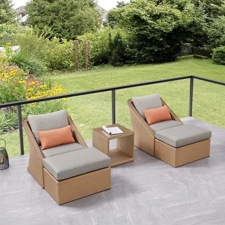 LOCCUS 5 Piece Patio Conversation Set, All Weather Weather Sectional Patio Sofa Set PE Rattan Manual Weaving Wicker Patio Conversation Porch Poolside with Ottomans&Coffee Table[Grey]