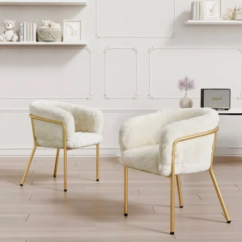 Magno Collection Geometrical Metal legged Lounge Designer Chair in White and Gold 29.9” x 22.2” x 19.7”