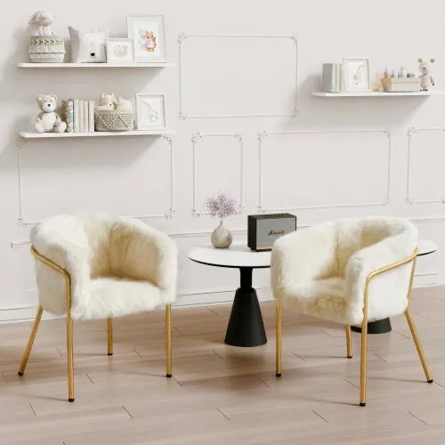 Magno Collection Geometrical Metal legged Lounge Designer Chair in White and Gold 29.9” x 22.2” x 19.7”