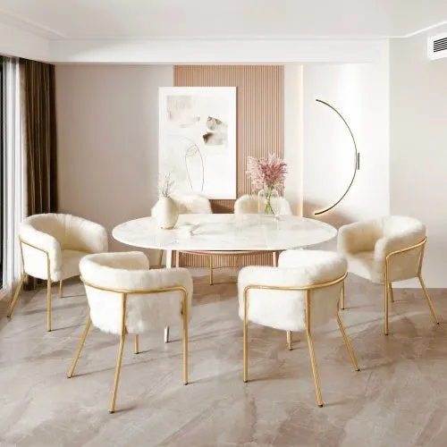 Magno Collection Geometrical Metal legged Lounge Designer Chair in White and Gold 29.9” x 22.2” x 19.7”