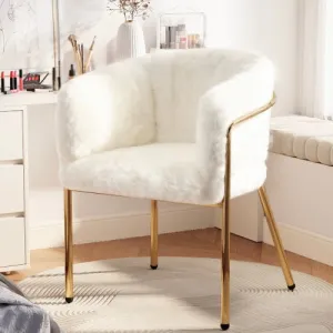 Magno Collection Geometrical Metal legged Lounge Designer Chair in White and Gold 29.9” x 22.2” x 19.7”