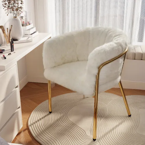 Magno Collection Geometrical Metal legged Lounge Designer Chair in White and Gold 29.9” x 22.2” x 19.7”