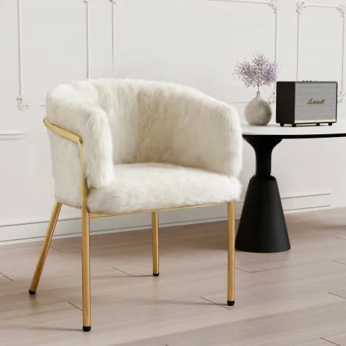 Magno Collection Geometrical Metal legged Lounge Designer Chair in White and Gold 29.9” x 22.2” x 19.7”