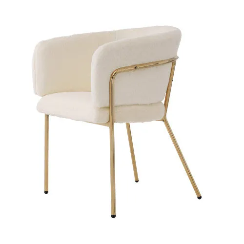 Magno Collection Geometrical Metal legged Lounge Designer Chair in White and Gold 29.9” x 22.2” x 19.7”