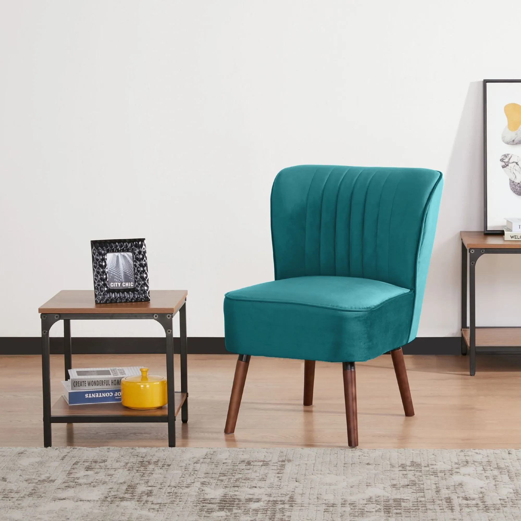 Mid Blue 2pc Upholstered Accent Chairs, Pine Frame