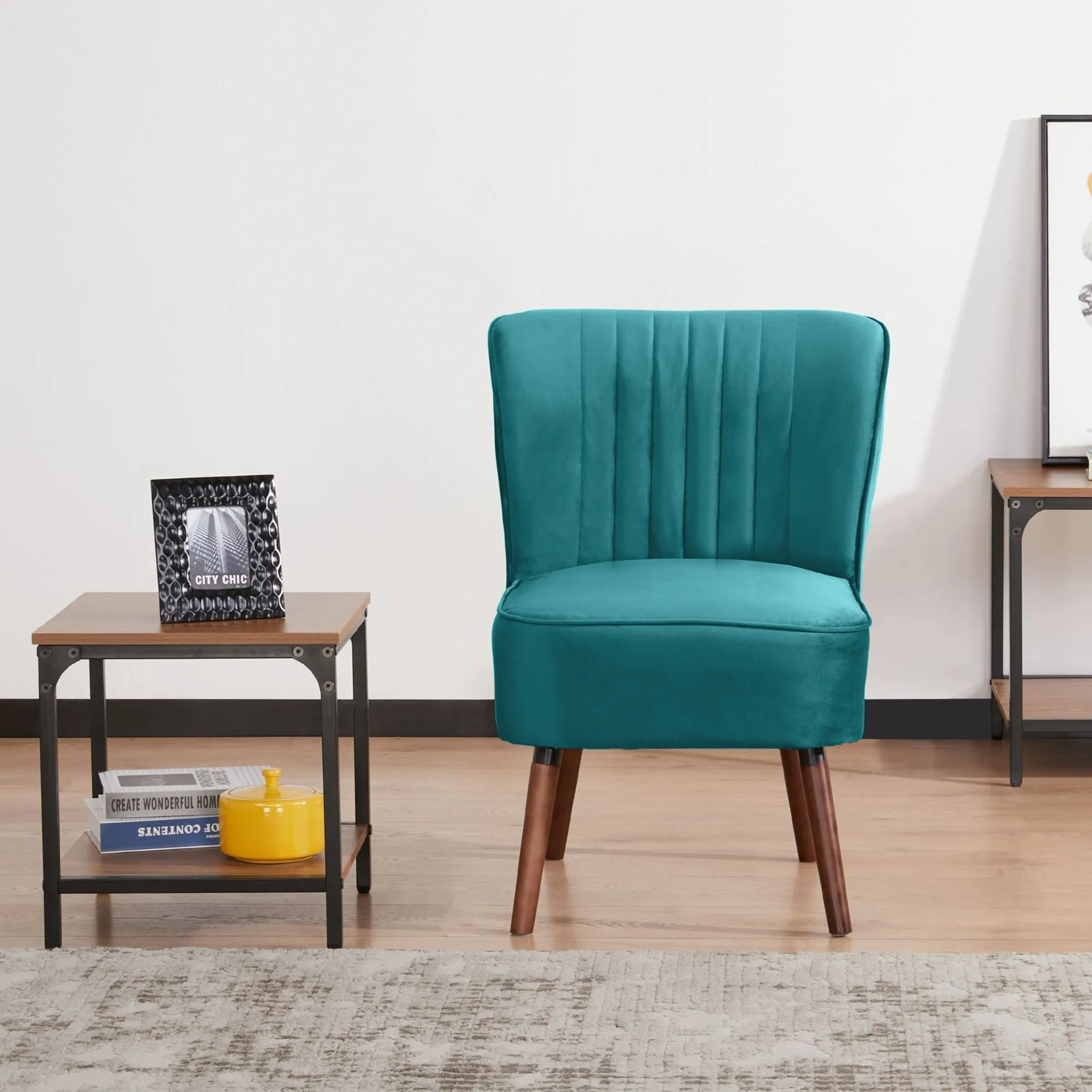 Mid Blue 2pc Upholstered Accent Chairs, Pine Frame