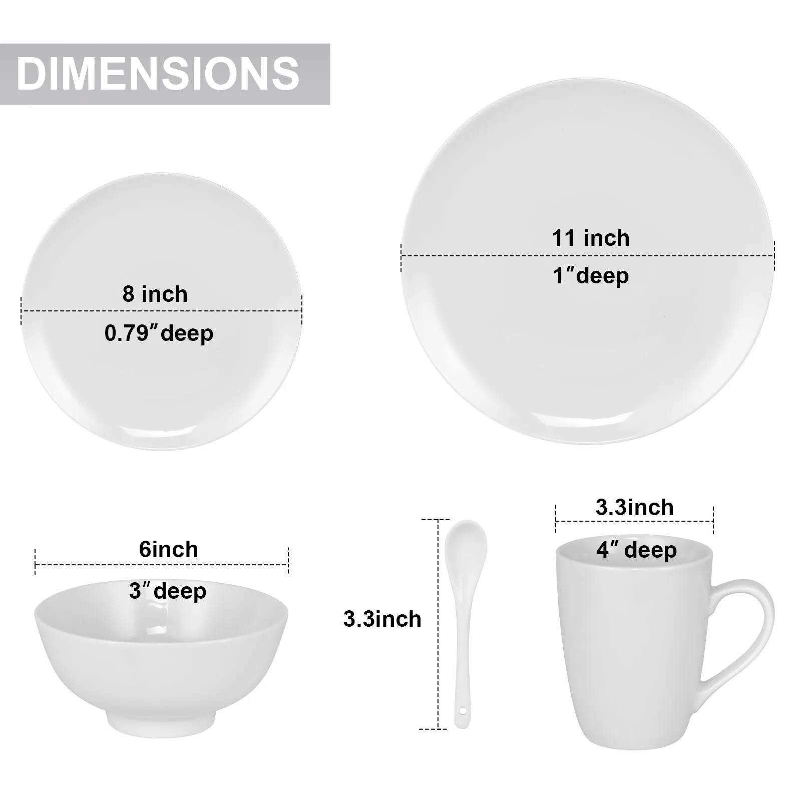 Miibox White Dinnerware Set; 20-Piece Service For 4; with Dinner Plates; Salad Plate; Bowls; Mugs and Teaspoons; Porcelain Durable for Christmas; Halloween; Wedding; Banquet