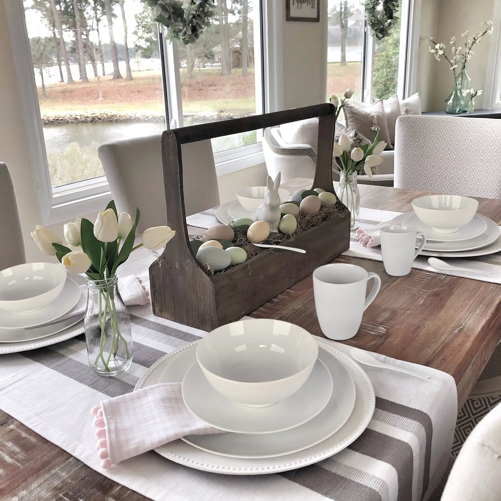 Miibox White Dinnerware Set; 20-Piece Service For 4; with Dinner Plates; Salad Plate; Bowls; Mugs and Teaspoons; Porcelain Durable for Christmas; Halloween; Wedding; Banquet