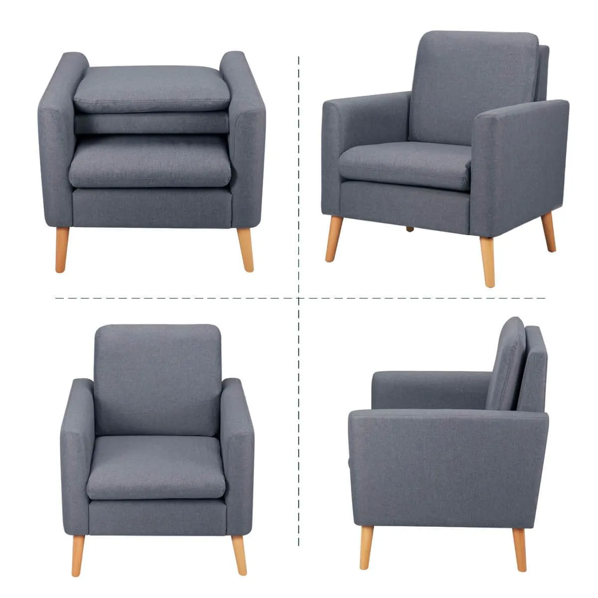 Modern Accent Fabric Chair Single Sofa Comfy Upholstered Arm Chair Living Room Furniture, Gray