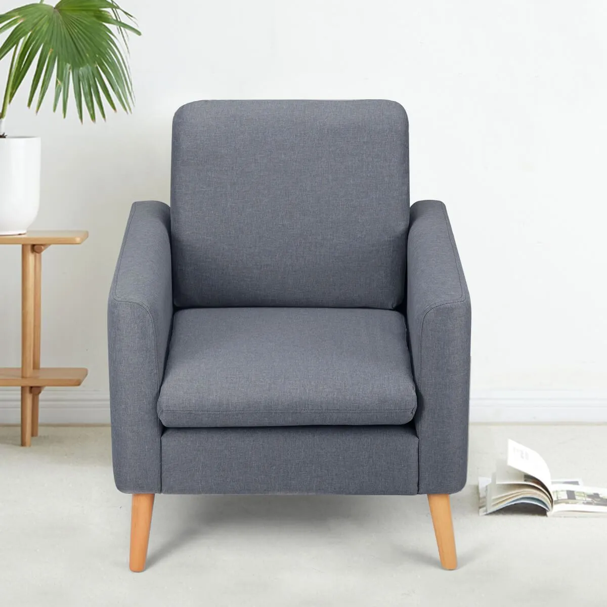 Modern Accent Fabric Chair Single Sofa Comfy Upholstered Arm Chair Living Room Furniture, Gray