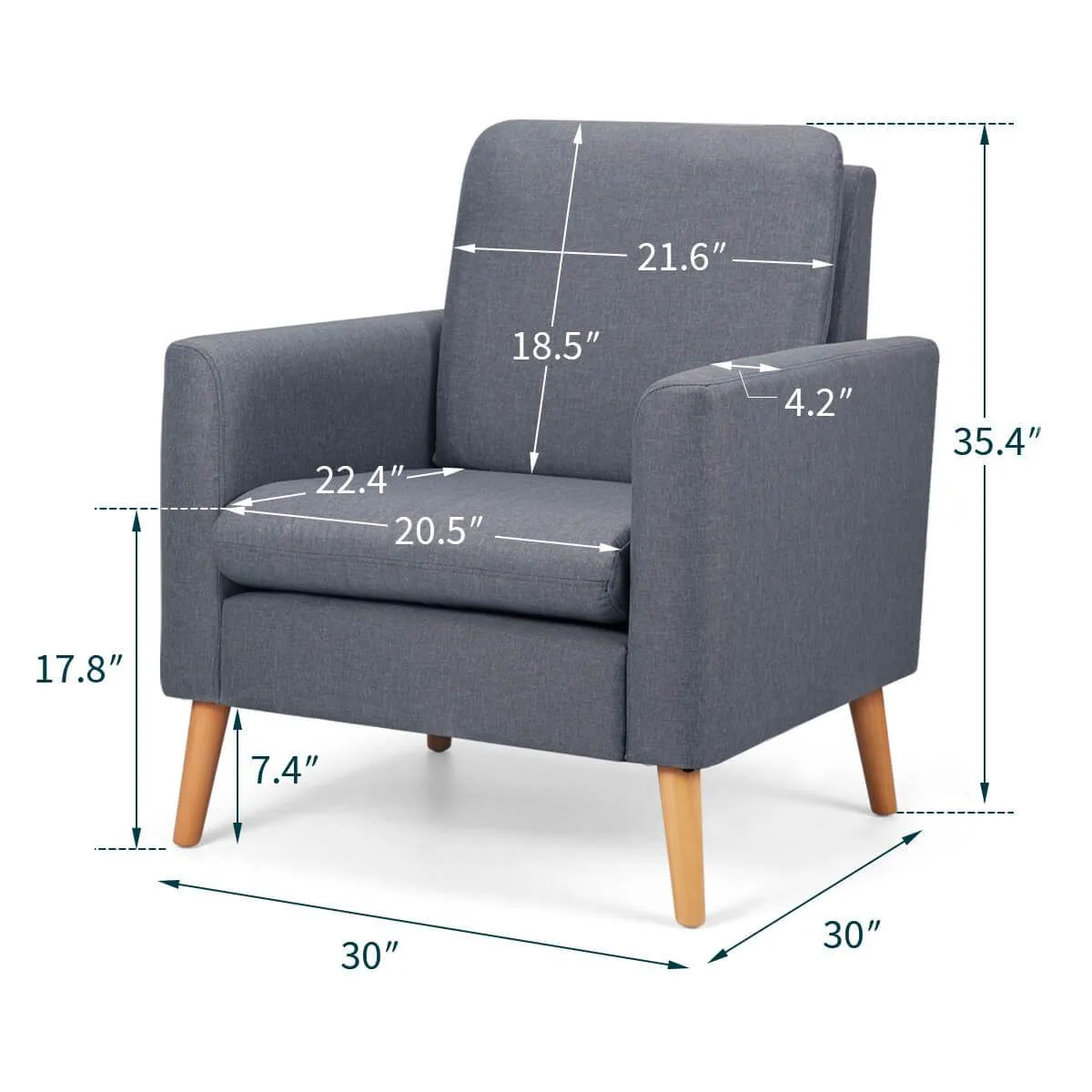 Modern Accent Fabric Chair Single Sofa Comfy Upholstered Arm Chair Living Room Furniture, Gray