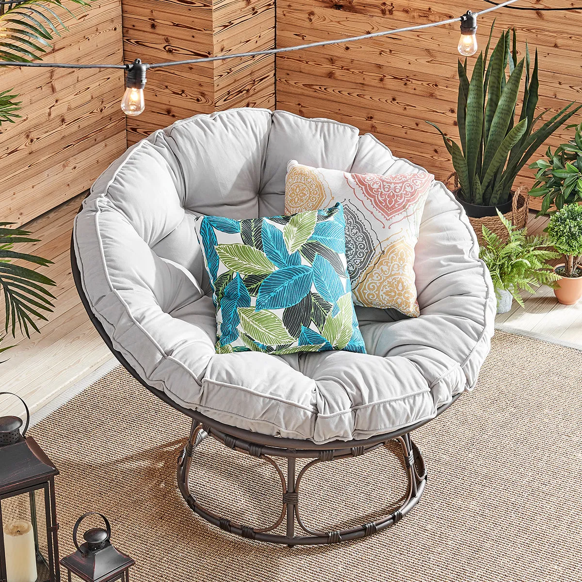 Moon Gray Papasan Chair w/ Cushion Durable Home, Grey