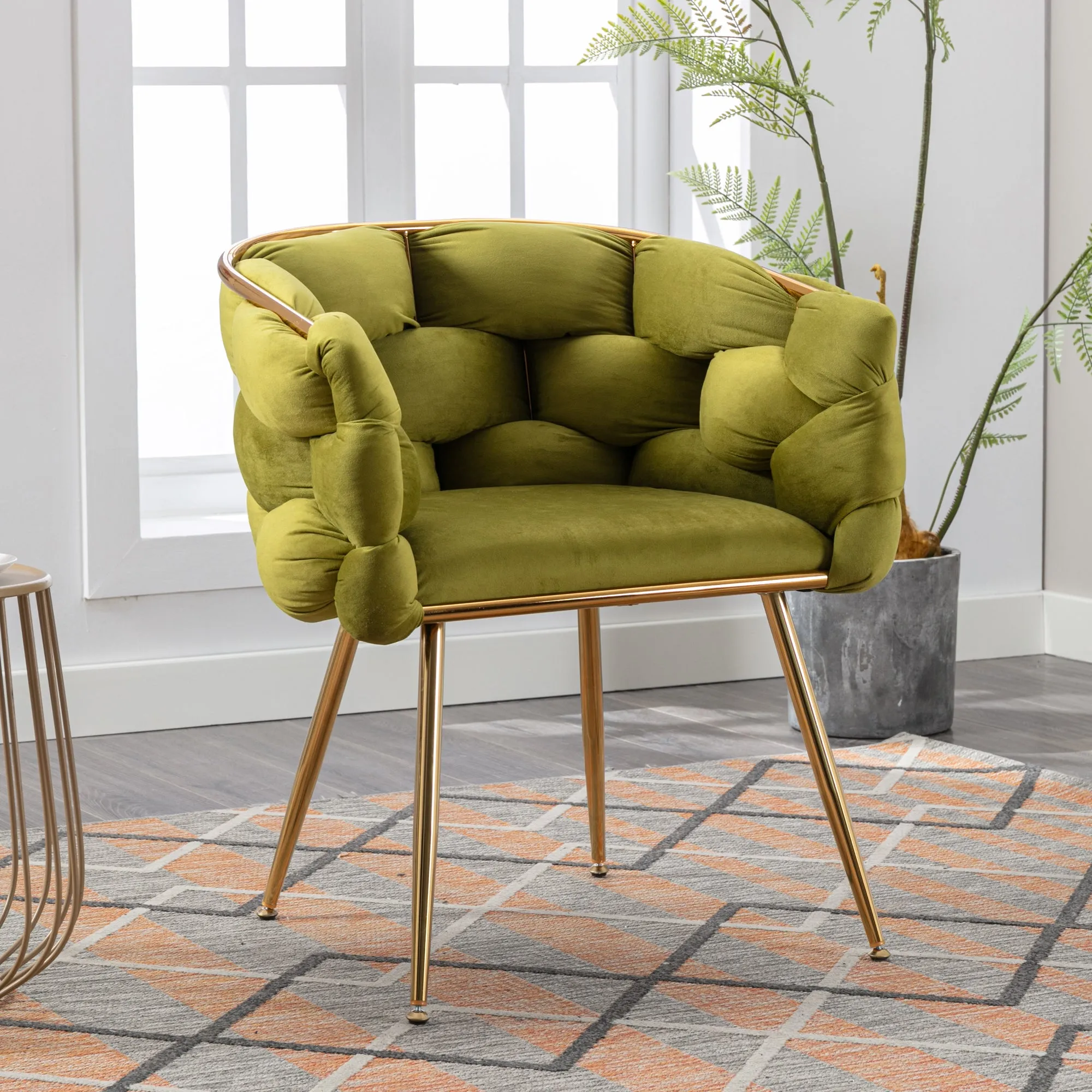 Olive Green Velvet Lounge Chairs: Set of 2