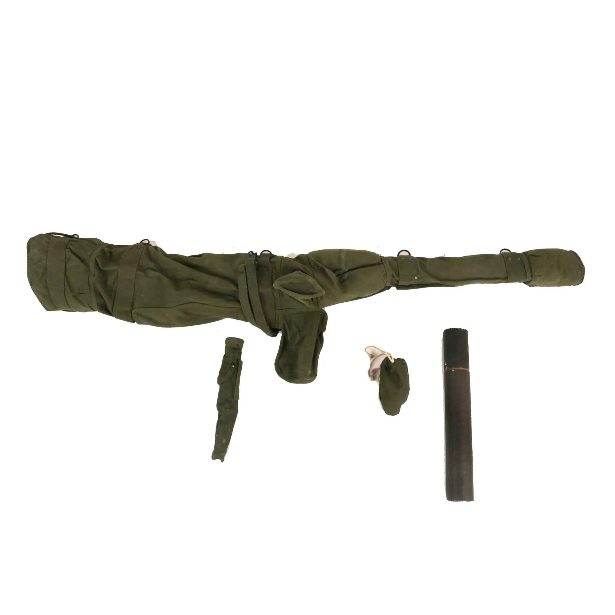 Original U.S. WWII 1945 Dated Paratrooper M18 Recoilless Rifle with Field Cover, 57mm Round in Canister & More - Inert