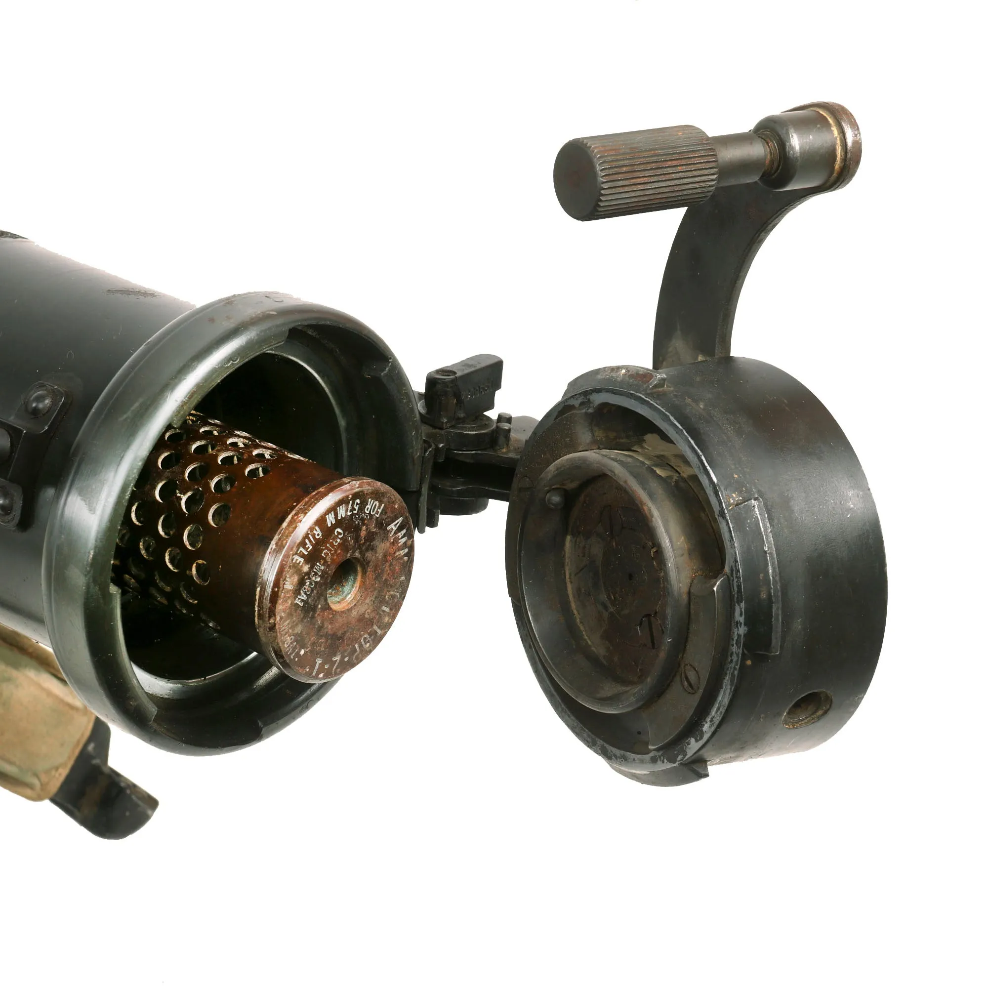 Original U.S. WWII 1945 Dated Paratrooper M18 Recoilless Rifle with Field Cover, 57mm Round in Canister & More - Inert