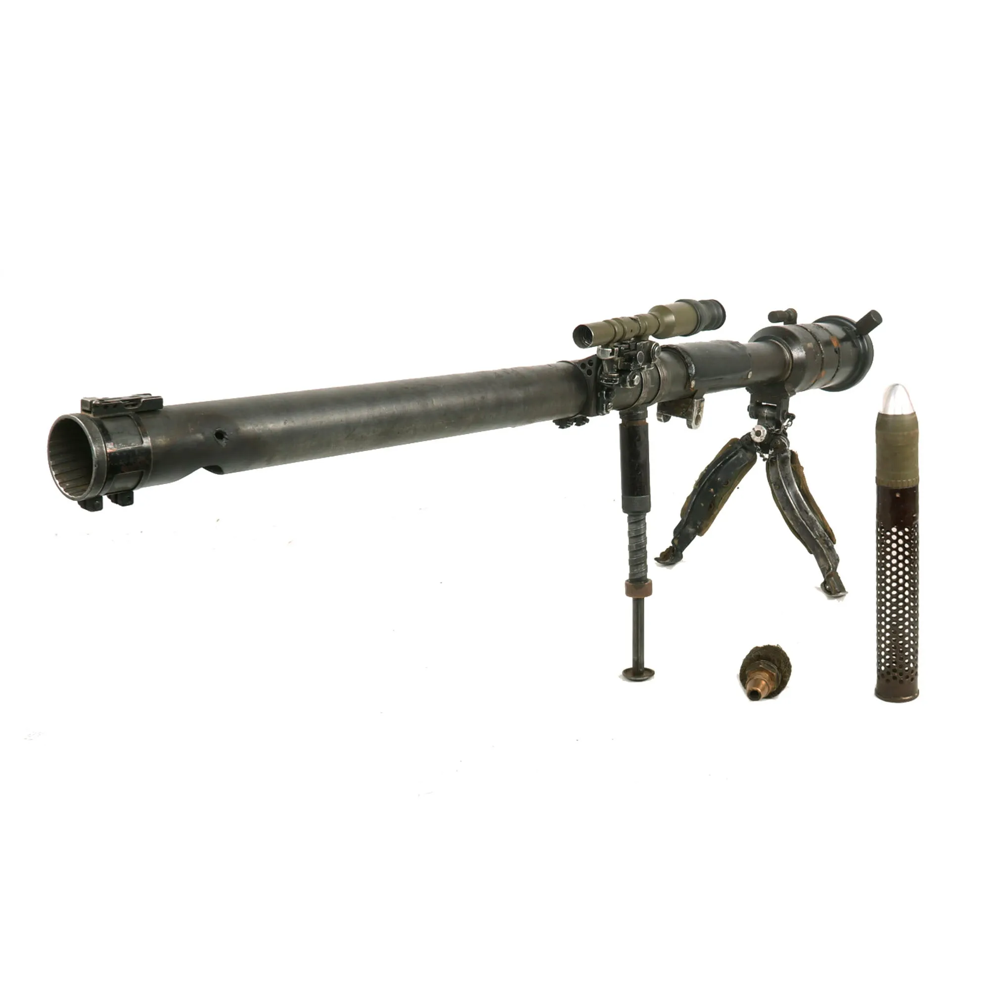 Original U.S. WWII 1945 Dated Paratrooper M18 Recoilless Rifle with Field Cover, 57mm Round in Canister & More - Inert