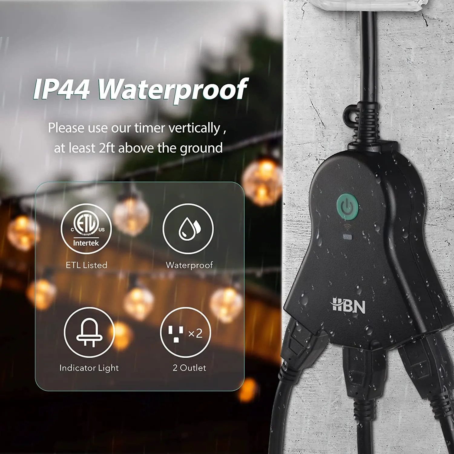 Outdoor Smart Plug Wi-Fi Heavy Duty Outlet with 3 Independent Outlets Compatible Function HBN
