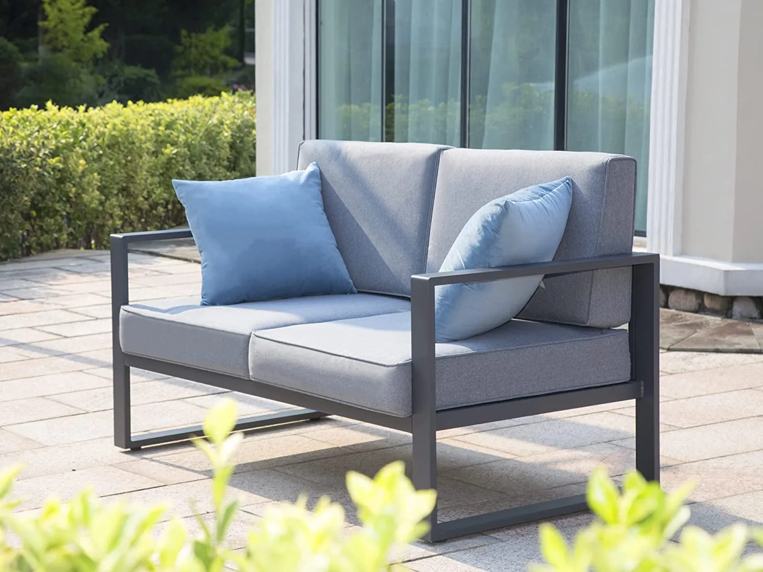 Patio Furniture Aluminum Outdoor Loveseat, All-Weather Patio Sofa Modern Metal Couch