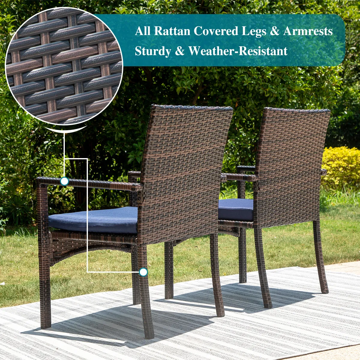 PHI VILLA 7 piece/ 9 piece Outdoor Dining Set With Rattan Cushioned Chairs & Extendable Steel Table